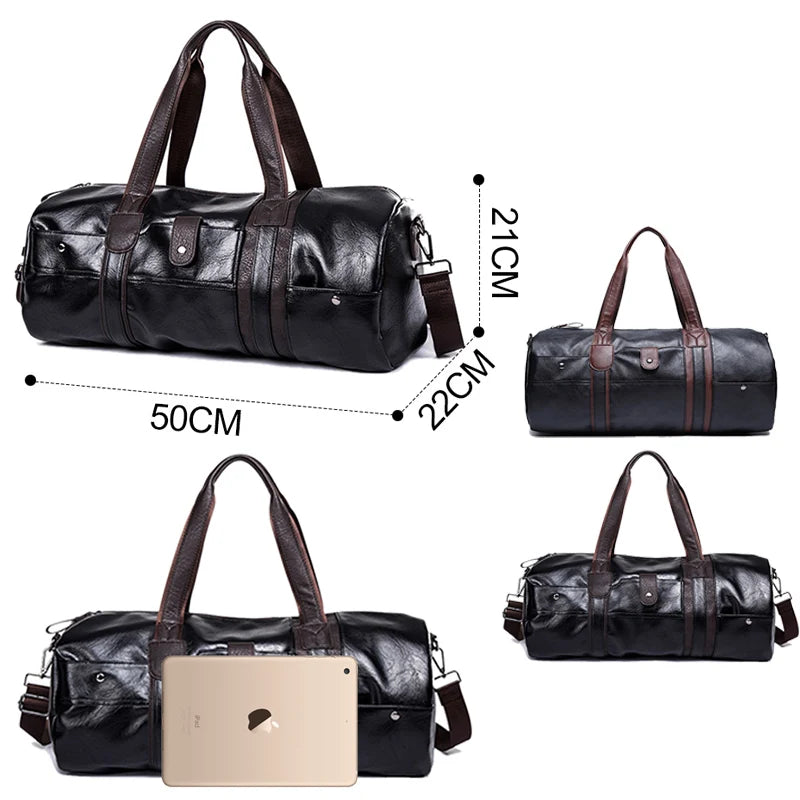 Cylindrical Soft Leather Gym Bag