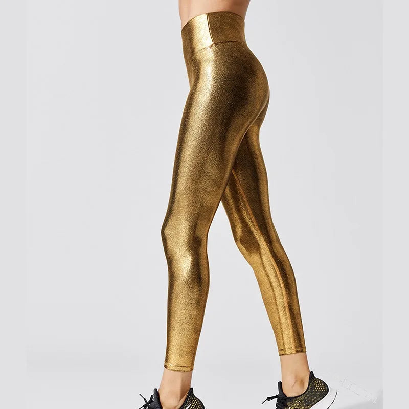 Metallic Foil Print Bodybuilding Compression Tights