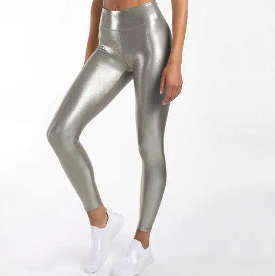 Metallic Foil Print Bodybuilding Compression Tights